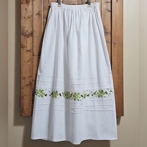 Vintage White Embroidered Boho Maxi Skirt L